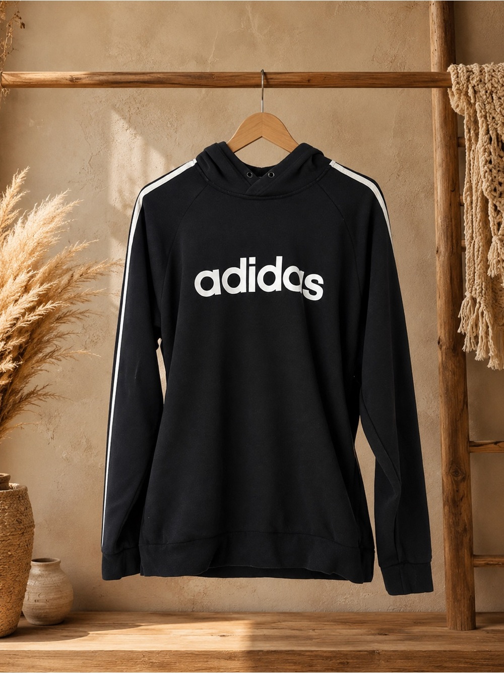 Adidas Black Graphic‎ Logo Hoodie Large